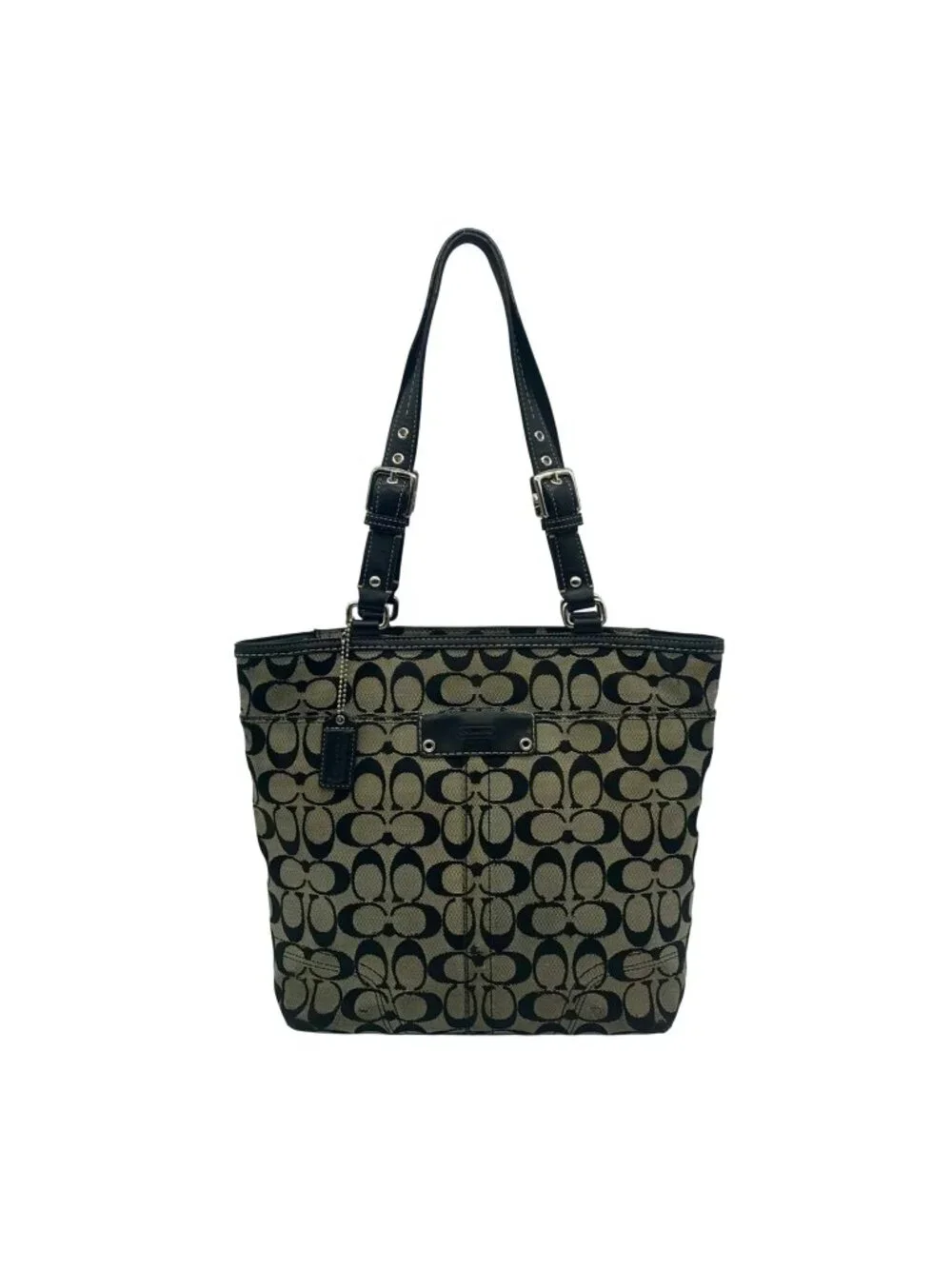Coach Vintage Gray and Black Canvas Hamptons Shoulder Bag-F13077